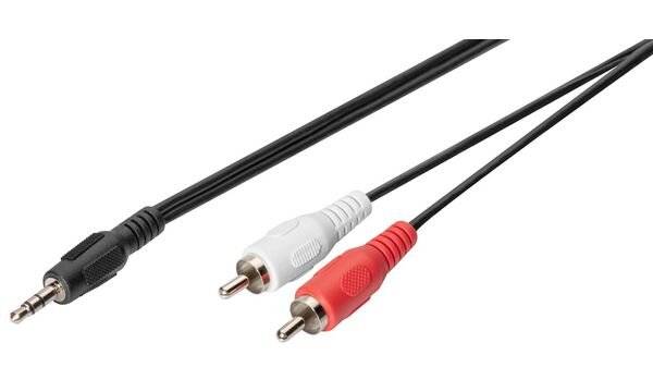 Digitus DB-510300-025-S Jack / RCA Audio/phono Cable [1x Jack plug 3.5 mm - 2x RCA plug (phono)] 2.50 m Black Single shi-2