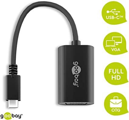 Goobay 38531 VGA / USB-C® Adapter [1x USB-C® plug - 1x VGA socket] Black Duplex use connector, Round, incl. OTG function-1