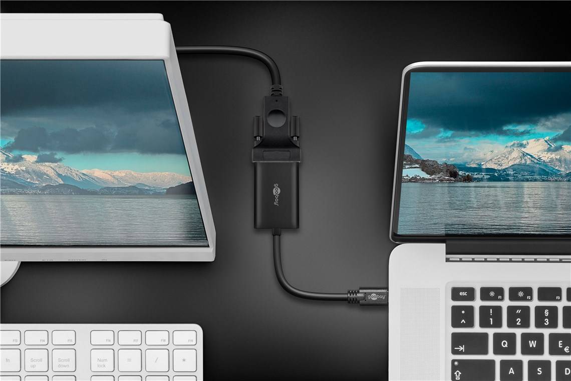 Goobay 38531 VGA / USB-C® Adapter [1x USB-C® plug - 1x VGA socket] Black Duplex use connector, Round, incl. OTG function-4