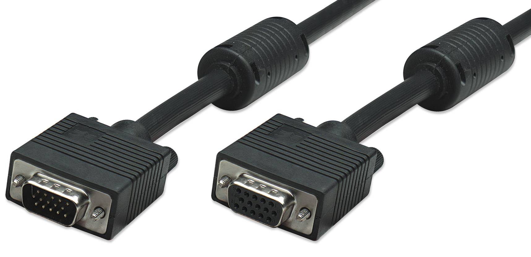 Manhattan VGA Cable VGA 15-pin plug, VGA 15-pin socket 3.00 m Black 317740 screwable, incl. ferrite core VGA cable-4