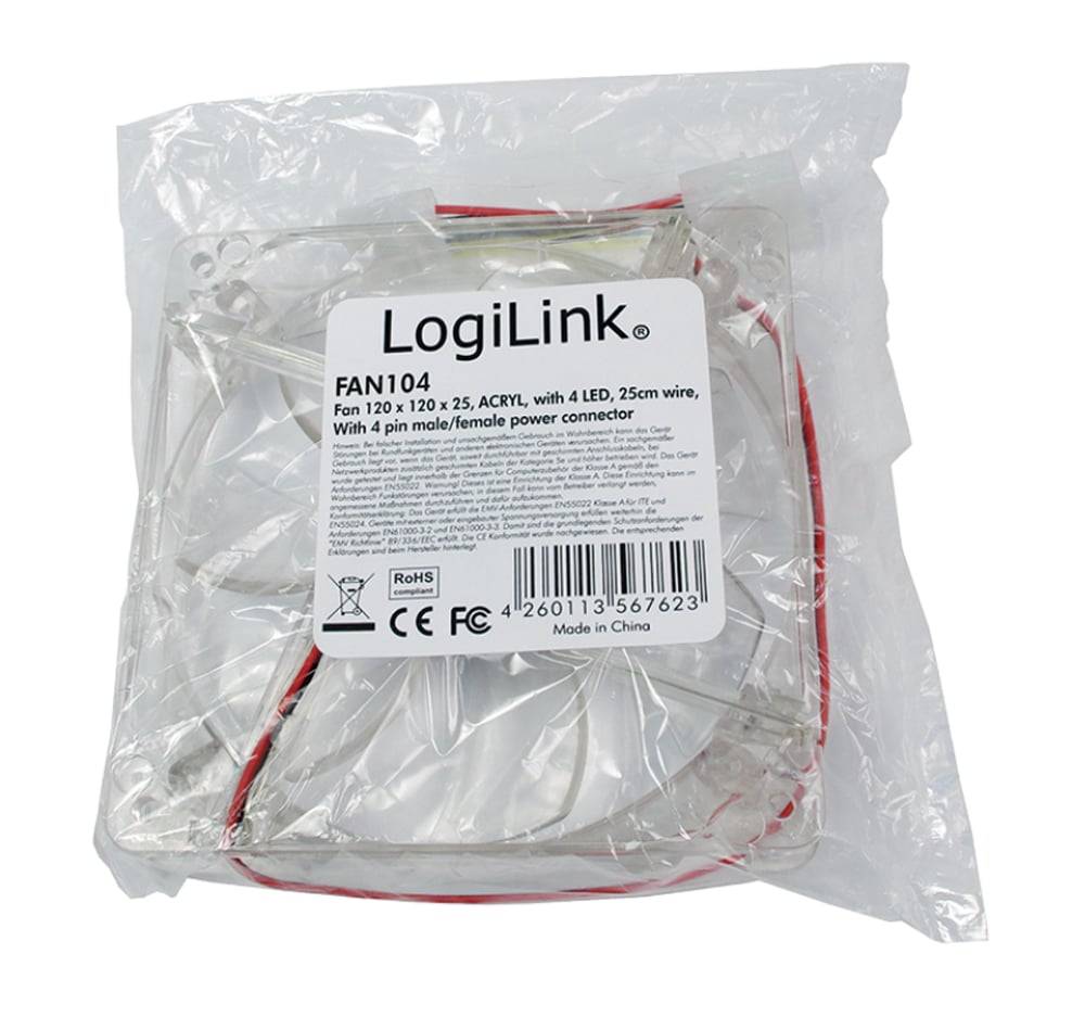 LogiLink FAN104 PC fan Transparent, blue illuminated (W x H x D) 120 x 120 x 25 mm-6