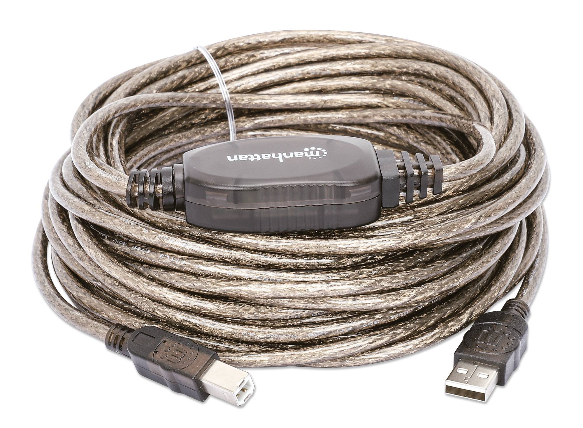 Manhattan USB cable USB 2.0 USB-A plug, USB-B plug 11.00 m Transparent 510424-2