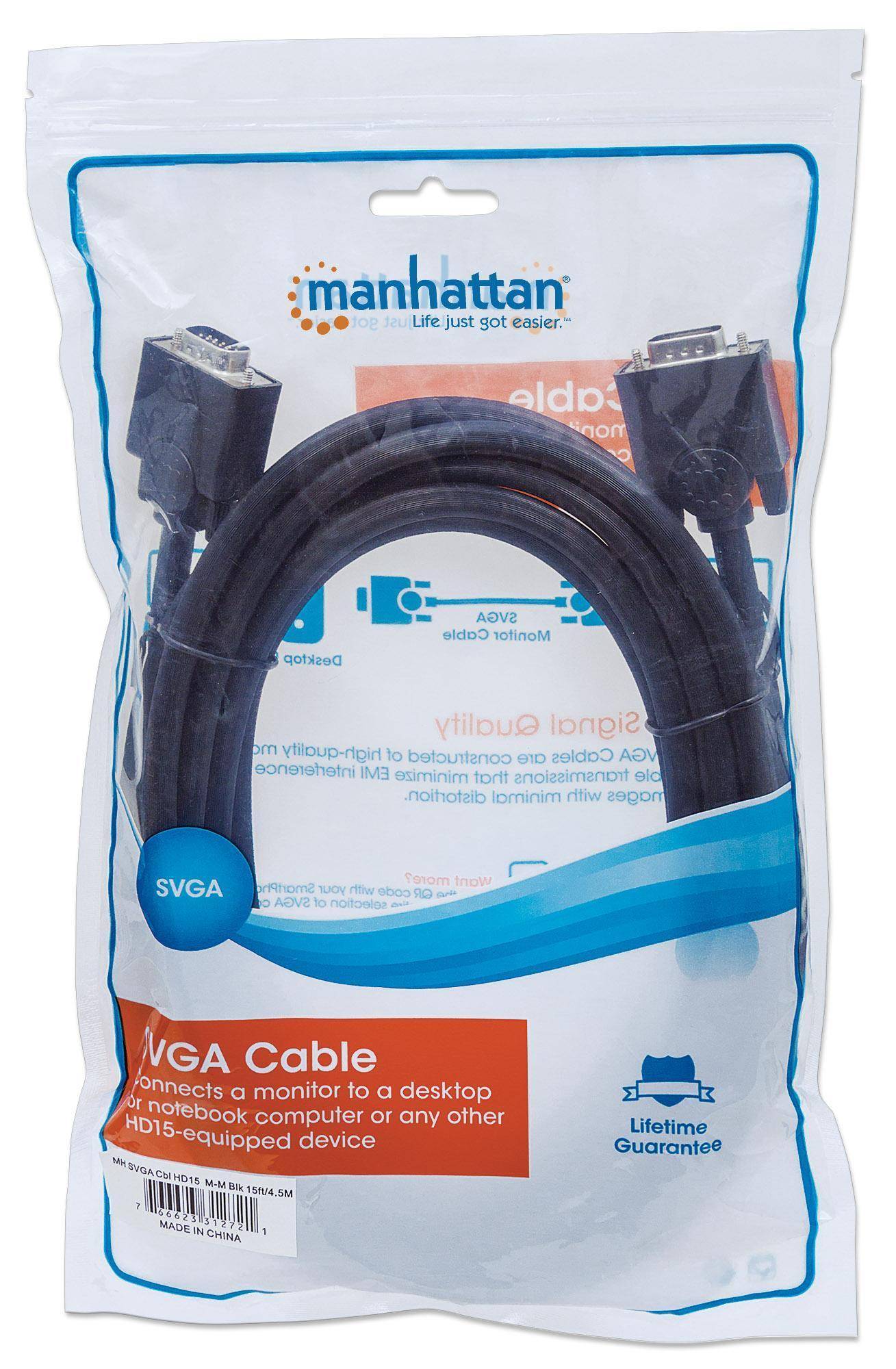 Manhattan VGA Cable VGA 15-pin plug 10.00 m Black 312776 screwable VGA cable-4