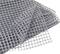 Grey, intertwined plastic mesh. Used for filtration, poultry farming, or as a protective grid. Rectangular shape.