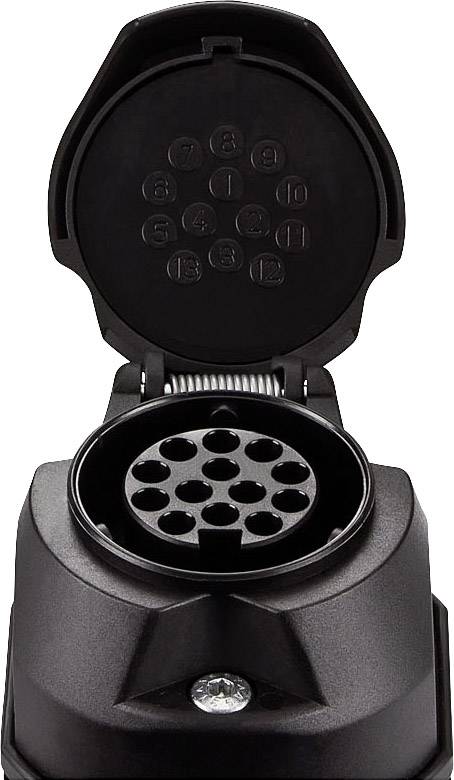 A multi-pin plug with several round contacts, commonly used for electrical connection between vehicles and trailers.