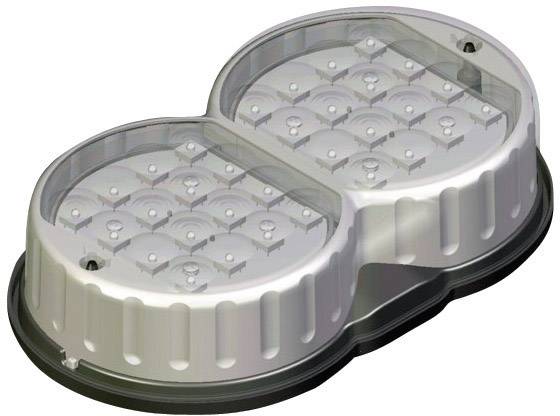 Double-shaped transparent plastic container with raised, textured surface, likely for packaging or storage.