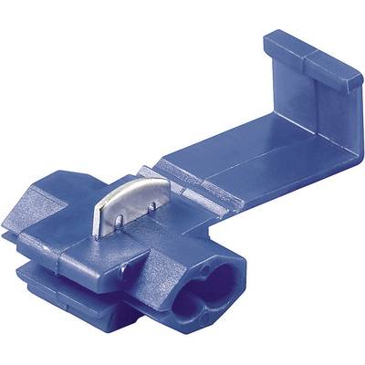 Blue plastic component with a metal clip, used as a cable holder or cable management tool in technical applications.