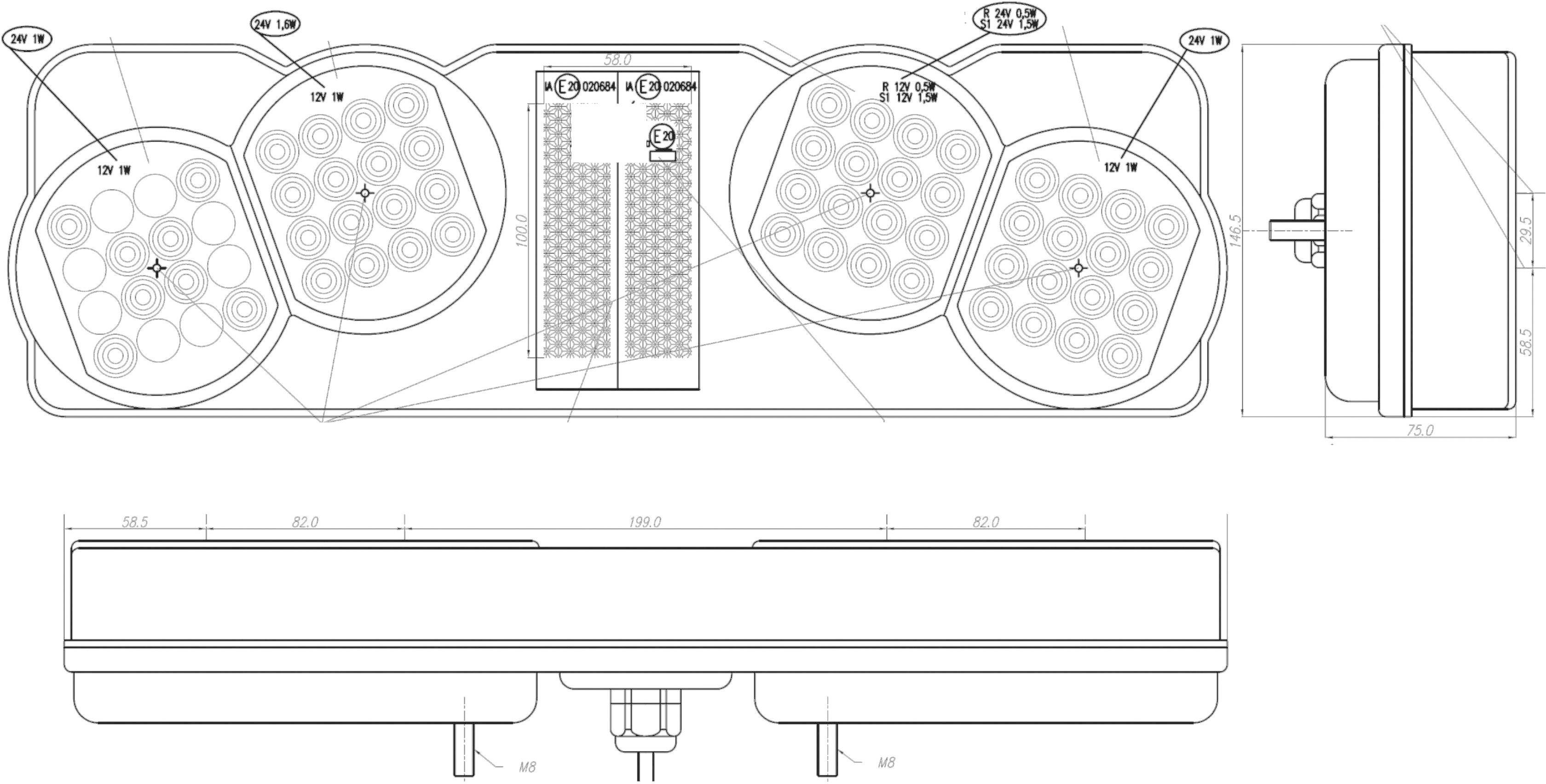 SecoRüt HGV tail light Turn signal, Brake light, Tail light, Reversing lamps rear, right 24 V Clear glass-2