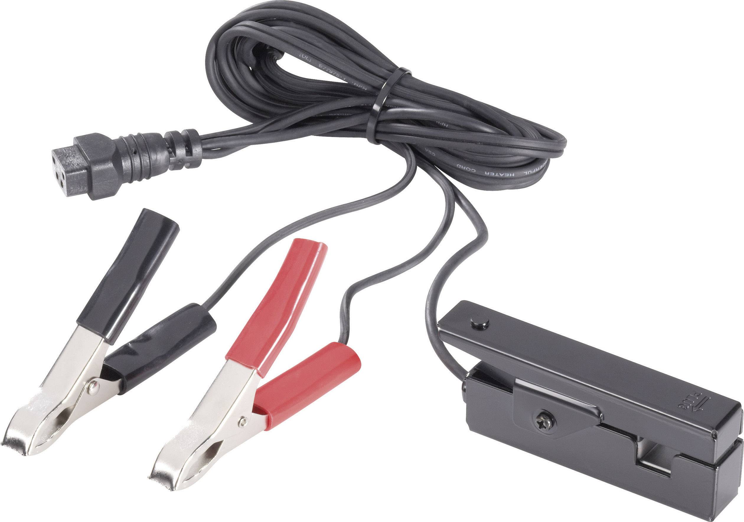 Starter cables with crocodile clips in red and black, connected by a long cable.