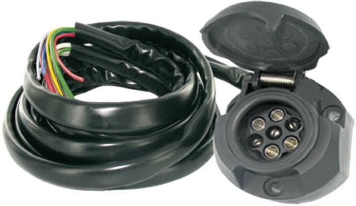 Black trailer plug with cable and multiple coloured wires, suitable for trailer vehicle connections.