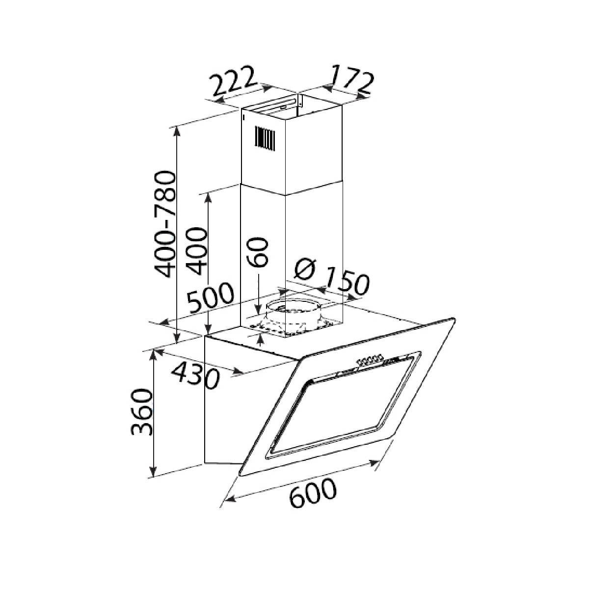 Bomann DU 771.1 G Wall-mount exctractor hood 600 mm EEC: A (A++ - E) Black-4