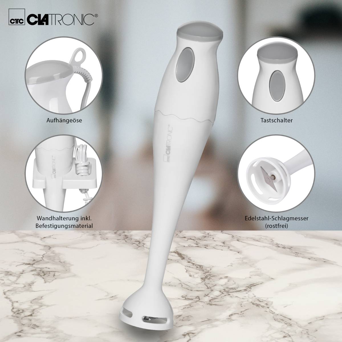 Clatronic SM 3081 Hand-held blender 180 W with mixing jar White, Grey-2