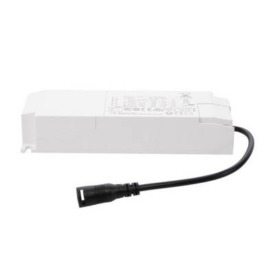 A white, rectangular LED power supply with a black cable connection on the right-hand side.