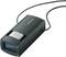 A portable slide projector with a black casing and integrated sliding control. Ideal for viewing slides while travelling.