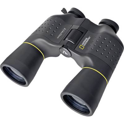 Black binoculars with yellow accents, featuring the 'National Geographic' logo.