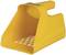 Yellow plastic sand sieve with handle, holes in the scoop surface, ideal for sifting sand or small materials.