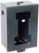 Metal enclosure with open sides, front rectangular cutout, and multiple openings on the sides and underside.