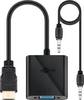 Goobay 68793 HDMI Adapter [1x HDMI plug - 2x VGA socket, Jack socket 3.5 mm] Black gold plated connectors, Round, incl. OTG function, screwable, PVC coating, round wire 15 cm