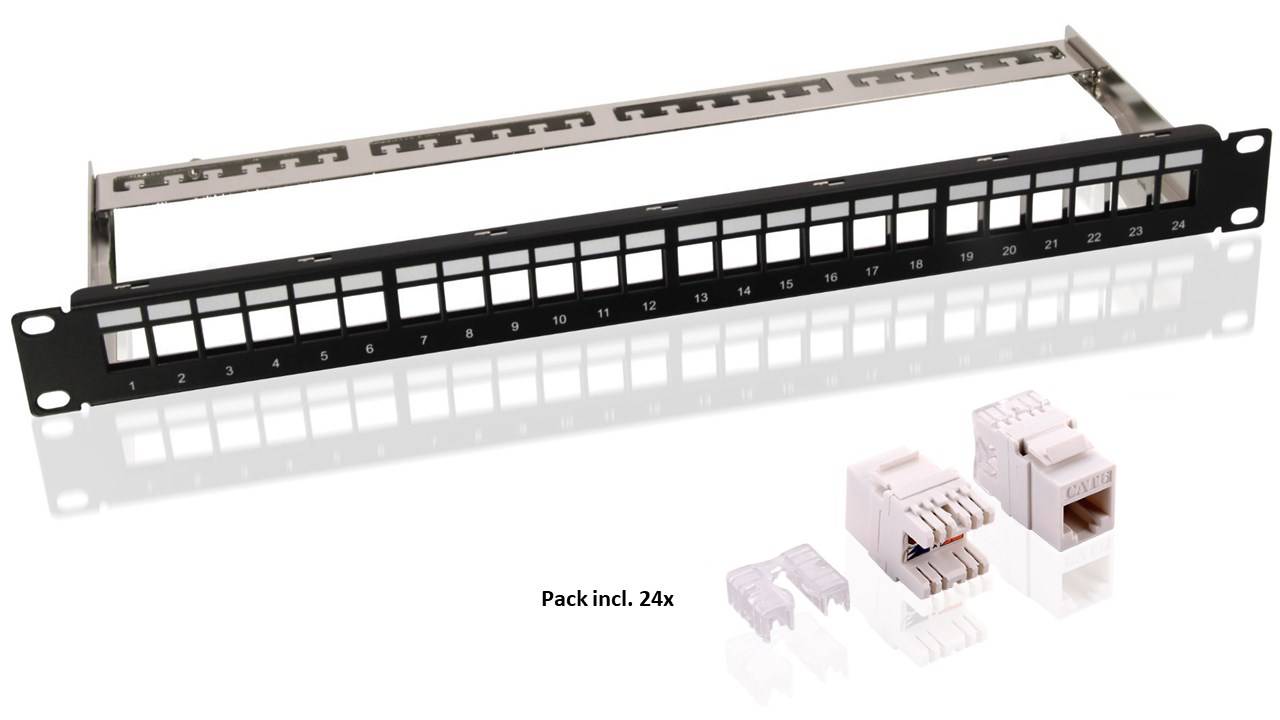 Goobay Goobay 95336 Keystone Modul Patchpanel 24 Port CAT6 Gehäuse Patchfeld Server 24 ports CAT 6 1 U Equipped-0
