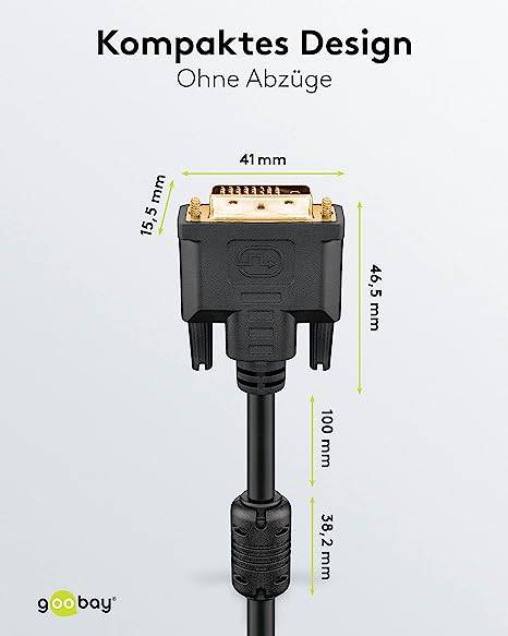 Goobay DVI Cable DVI-D 24+1-pin plug 3 m Black 93111 screwable, gold plated connectors, double shielding, Round, PVC coa-3