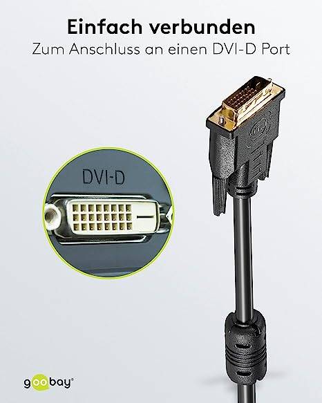Goobay DVI Cable DVI-D 24+1-pin plug 3 m Black 93111 screwable, gold plated connectors, double shielding, Round, PVC coa-4