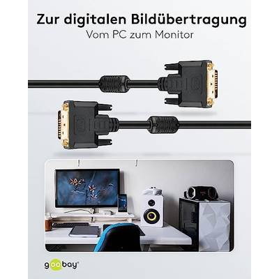 Goobay DVI Connection cable DVI-D 24+1-pin plug 5 m Black 93112 screwable, gold plated connectors, double shielding, Rou-5