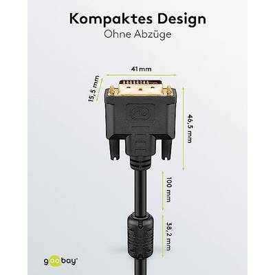 Goobay DVI Connection cable DVI-D 24+1-pin plug 5 m Black 93112 screwable, gold plated connectors, double shielding, Rou-3
