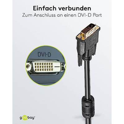 Goobay DVI Connection cable DVI-D 24+1-pin plug 5 m Black 93112 screwable, gold plated connectors, double shielding, Rou-4