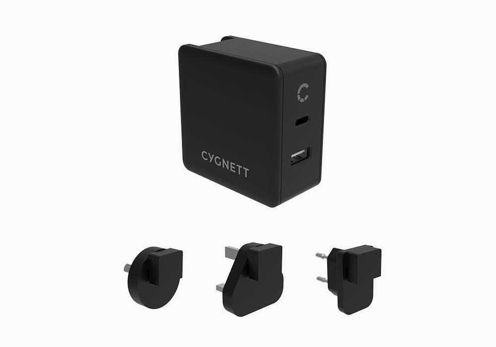Cygnett USB charger 57 W USB-C® socket, USB 2.0 port A Black Mains socket-2