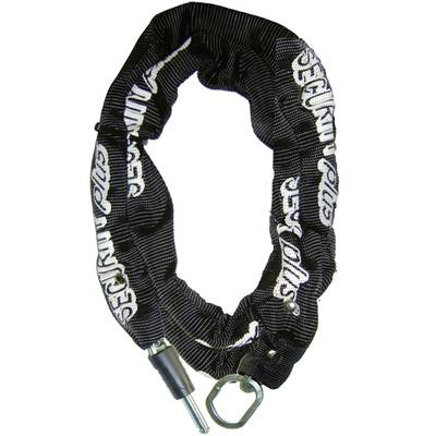 A robust black bicycle lock with a protective cover and a silver key, perfect for securing bicycles.