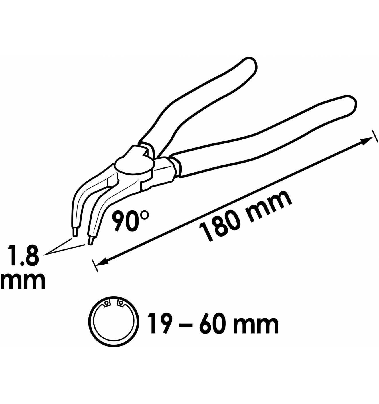 Vigor V1718 Circlip pliers Suitable for Inner rings 19-60 mm Tip shape (details) 90° angle-2
