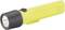 A yellow torch with a black head, lying with the light facing left. A power switch and a textured grip surface are clearly visible.