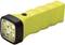 Yellow torch with four LEDs and black button, resting on a surface.