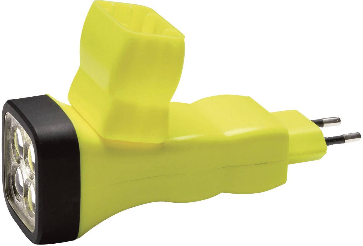 A yellow, plug-in emergency light with three LEDs and a fold-out plug, suitable for practical applications during power cuts.