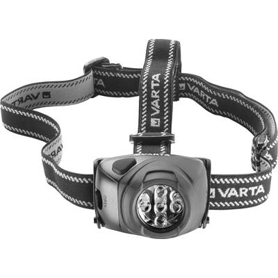 Black head torch with multiple LED lights and adjustable, branded strap. Ideal for outdoor activities in the dark.