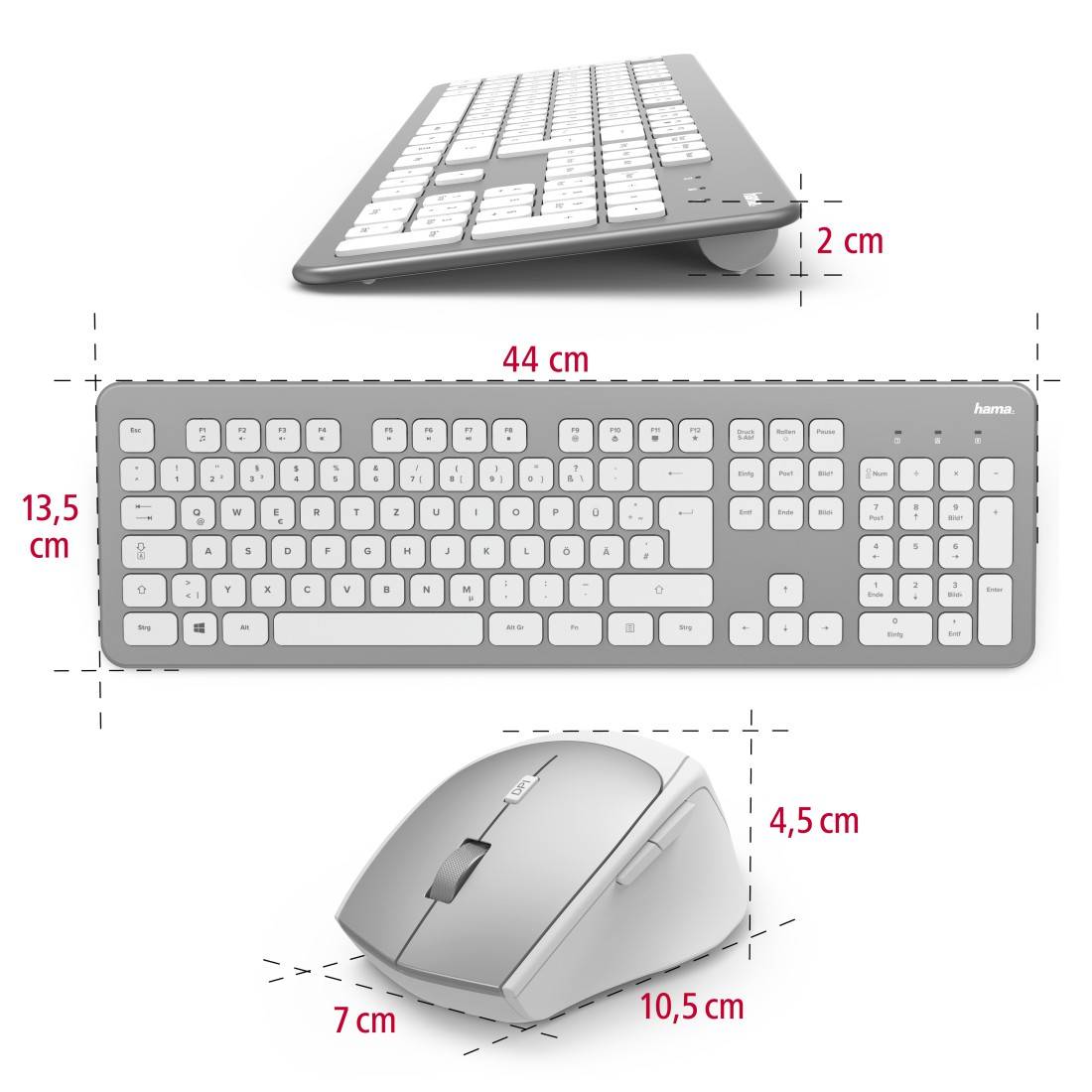 Hama KMW700 Radio Keyboard and mouse set German, QWERTZ Silver, White-4