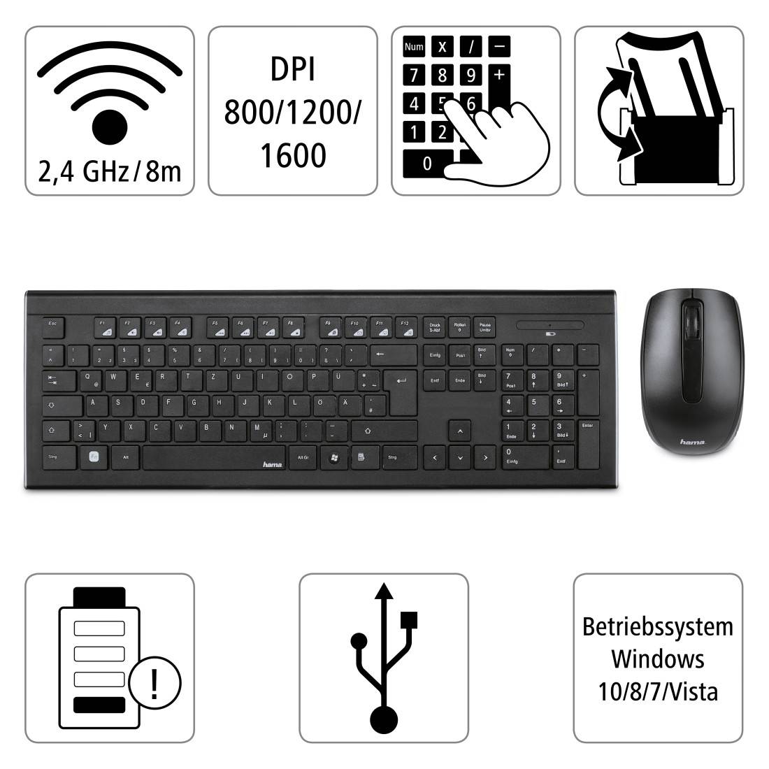 Hama Cortino Radio Keyboard and mouse set Multimedia buttons German, QWERTZ Black-2