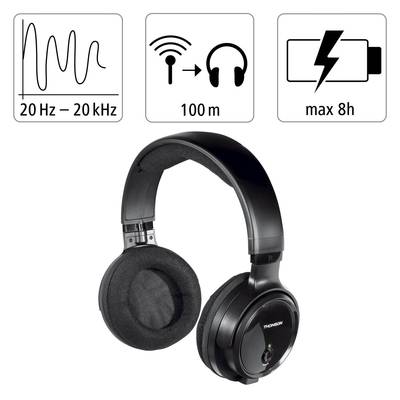Thomson WHP3001BK TV Over-ear headphones Cordless (1075099) Black Volume  control, Battery indicator