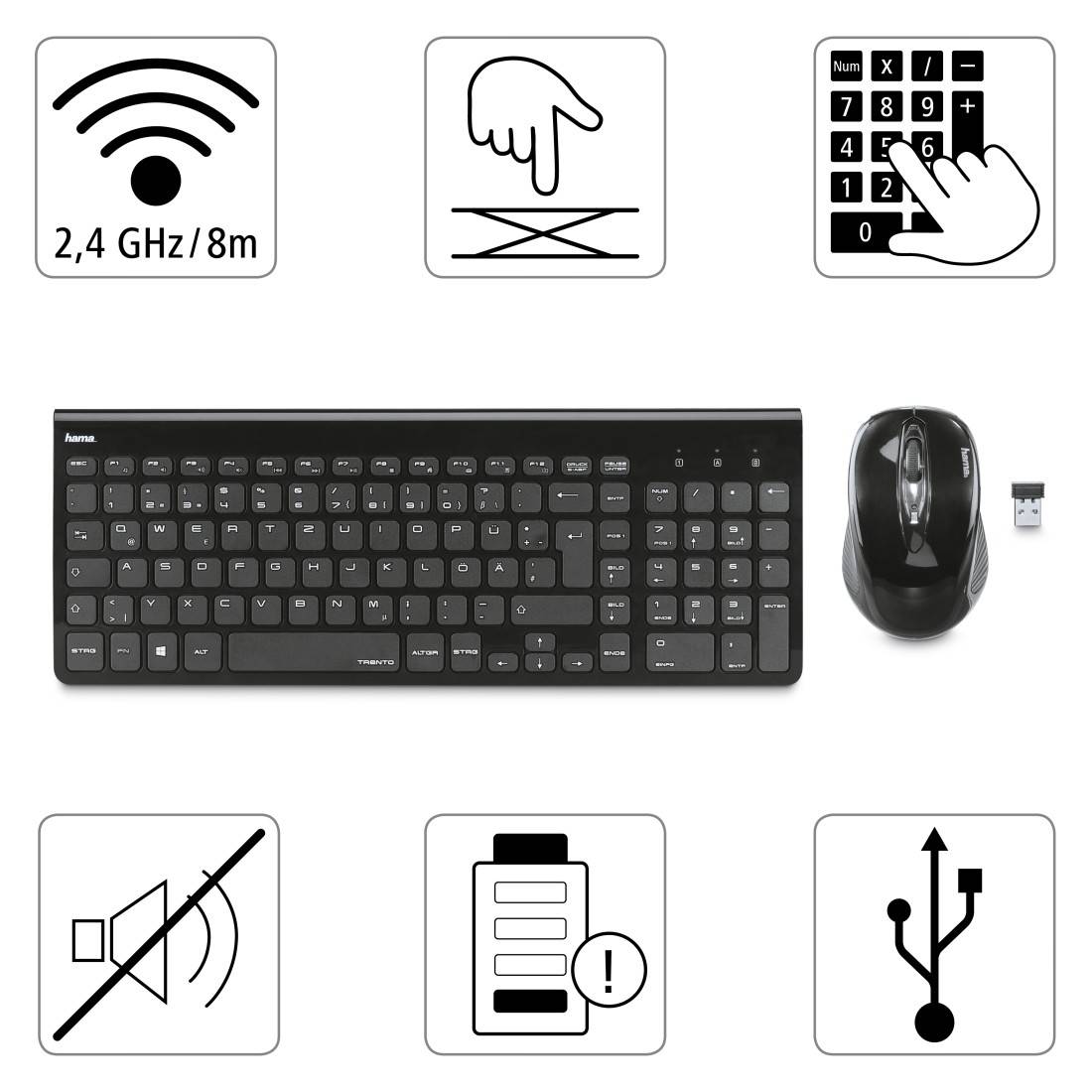 Hama Trento Radio Keyboard and mouse set German, QWERTZ Black-2