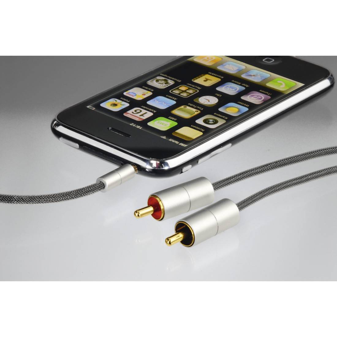 Hama 00080865 Jack / RCA Audio/phono Cable [1x Jack plug 3.5 mm - 2x RCA plug (phono)] 2.00 m Silver gold plated connect-0