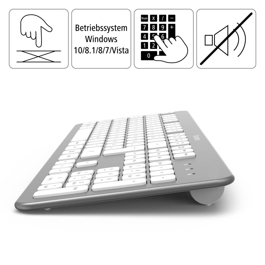 Hama KW-700 Wireless, Radio Keyboard German, QWERTZ Silver/white-2