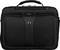 Black, rectangular laptop bag with handle and zip. Central brand logo on the front.