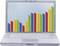 A laptop displays a diagram with colourful, vertical bars showing an upward trend.