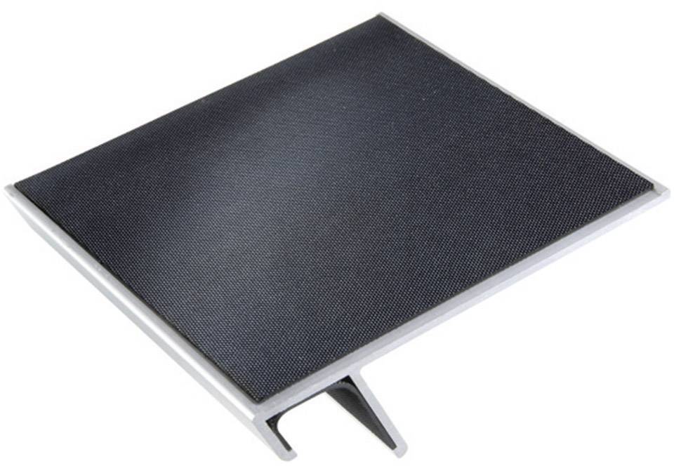 A rectangular, slightly angled black footrest on a white background, ideal for ergonomic desk working.