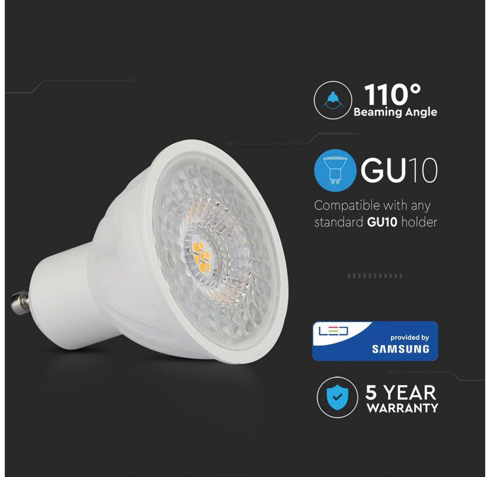 V-TAC VT-247 LED (monochrome) EEC G (A - G) GU10 Reflector bulb 6.5 W = 55 W Warm white (Ø x L) 50 mm x 55 mm 1 pc(s)-5