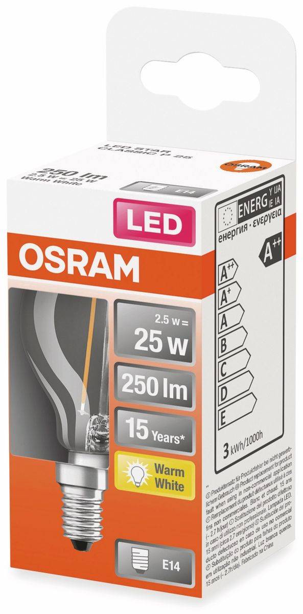 OSRAM HOMELIGHTING 4058075436602 LED (monochrome) EEC F (A - G) E14 Pear shape 2.5 W = 25 W Warm white 1 pc(s)-1