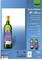 'Bottle Labels 80 x 120 mm' by Sigel, 8 sheets, 20 labels. Suitable for inkjet printers. Example image of a wine bottle with 'Thank you'.