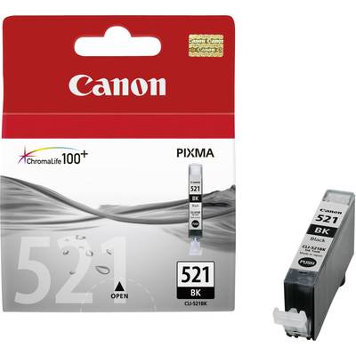 Canon PIXMA Ink Cartridge CL-521BK in Black, packaging and cartridge side by side. Suitable for colour printing and high print quality.