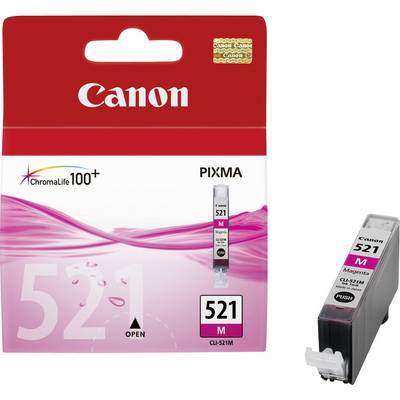 Canon CL-521M Ink Cartridge for Printers. Packaging displays ChromaLife100+ Logo. Magenta colour for PIXMA Printers.