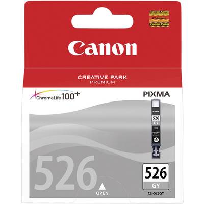 Canon PIXMA 526 GY printer cartridge. Packaging in red and grey, ChromaLife100+, suitable for PIXMA printers.